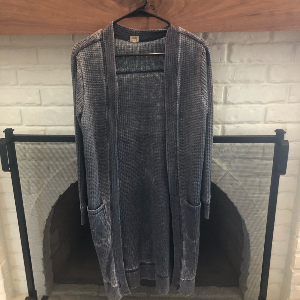 Charcoal waffle weave knit open duster